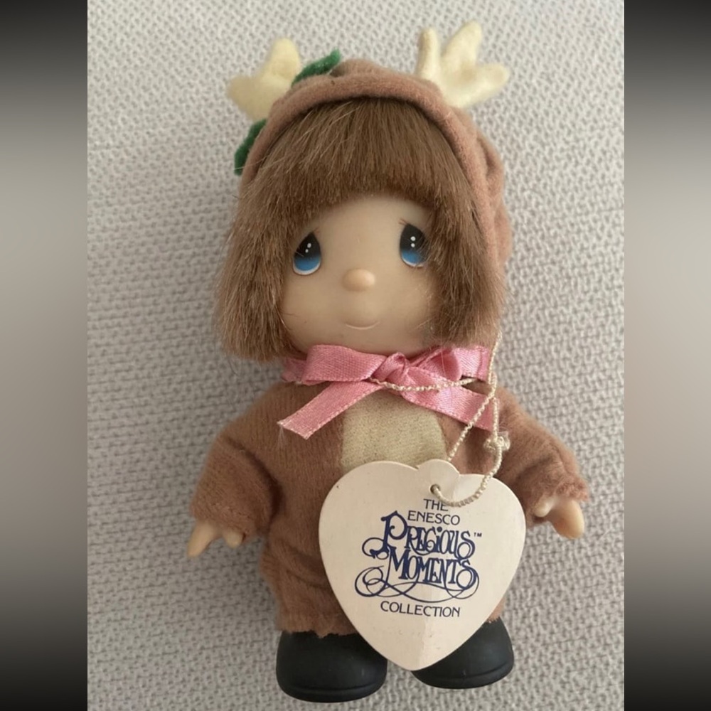 Precious Moments Christmas Doll Figure Reindeer Baby 1991 Vintage Enesco Small